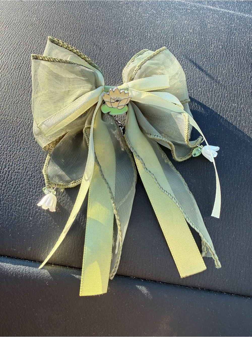 Disney Tiana Ribbon Bow Hair Clip with Flower Charms